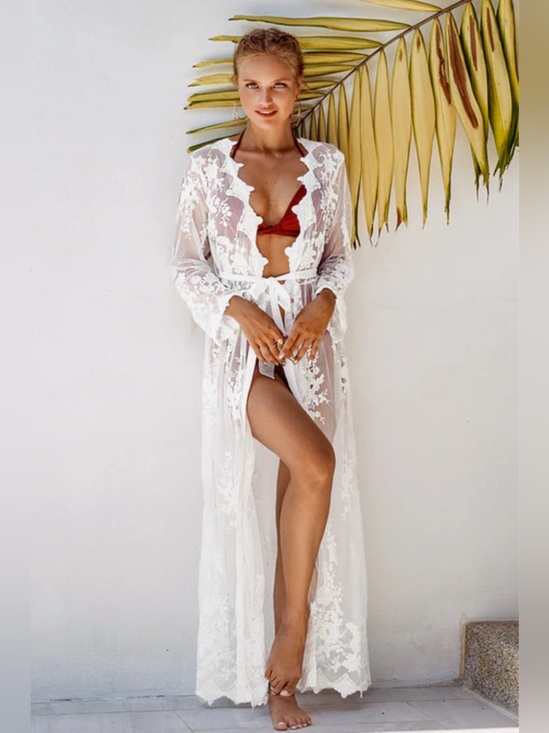 Cupshe Other - Bachelorette Party! NWT White Floral Long Sleeve Maxi Swim Cover-Up